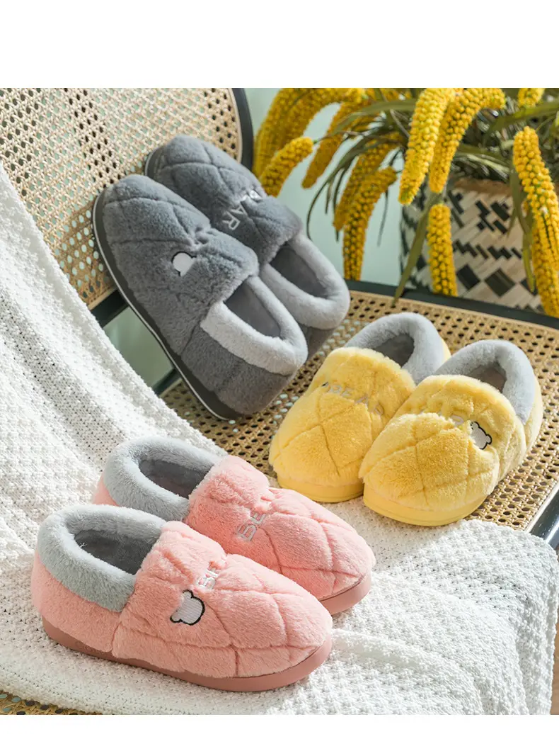 Winter bag heel indoor household thick-soled cotton slippers women's home slippers suede round head shoes Mao Mao Mao slippers wholesale — feature 15