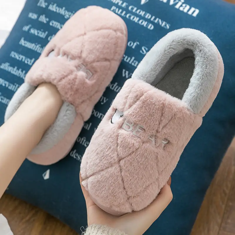 Winter bag heel indoor household thick-soled cotton slippers women's home slippers suede round head shoes Mao Mao Mao slippers wholesale - Image 3