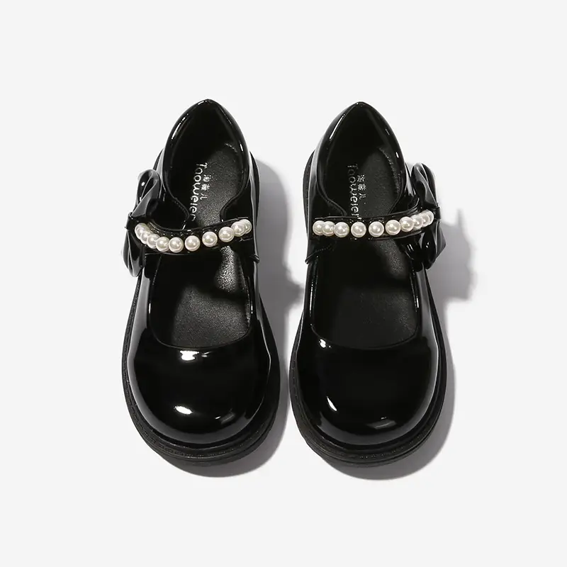 fleece-lined girls black leather shoes autumn and winter children Mary Jane Princess shoes student performance shoes school shoes performance cotton shoes