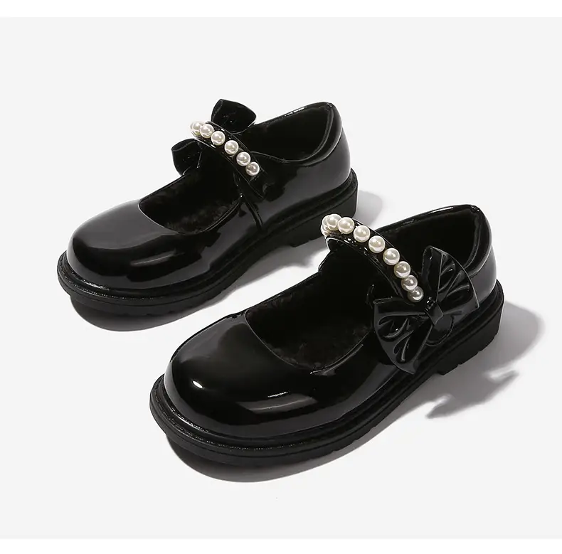 fleece-lined girls black leather shoes autumn and winter children Mary Jane Princess shoes student performance shoes school shoes performance cotton shoes — feature 28
