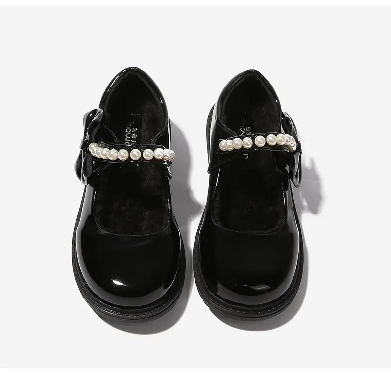 fleece-lined girls black leather shoes autumn and winter children Mary Jane Princess shoes student performance shoes school shoes performance cotton shoes — feature 29