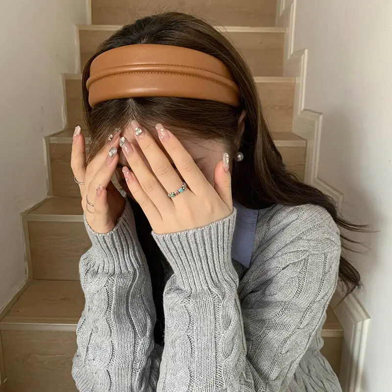 Korean Style PU Headband for Women with Hair Clip
