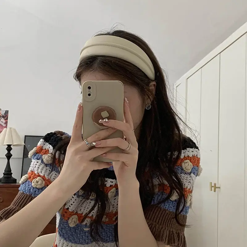 Korean Style PU Headband for Women with Hair Clip