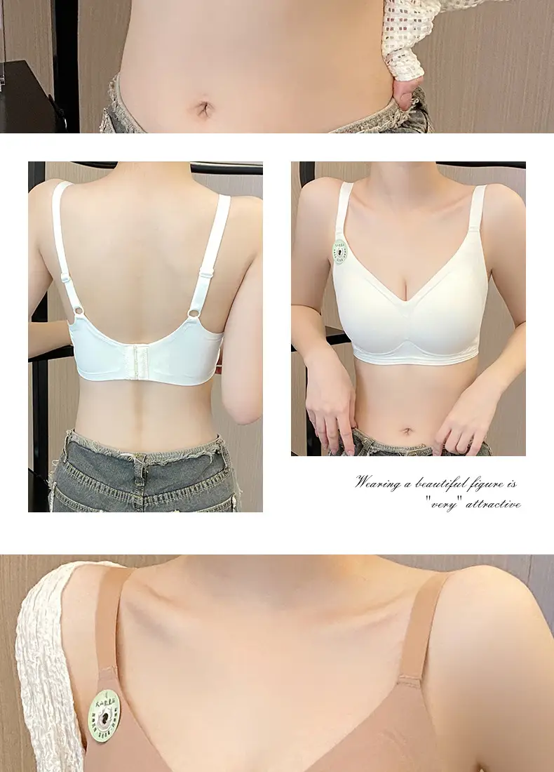 Plus size seamless jelly strip underwear women's integrated fixed cup bra push up thin big chest small volcanic stone bra — feature 19