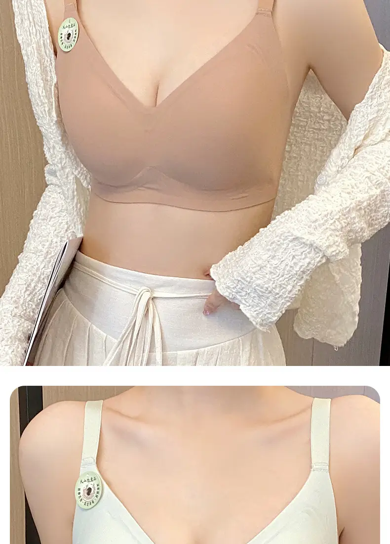 Plus size seamless jelly strip underwear women's integrated fixed cup bra push up thin big chest small volcanic stone bra — feature 22