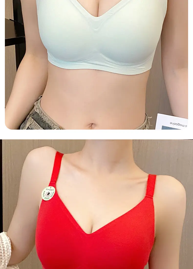 Plus size seamless jelly strip underwear women's integrated fixed cup bra push up thin big chest small volcanic stone bra — feature 23