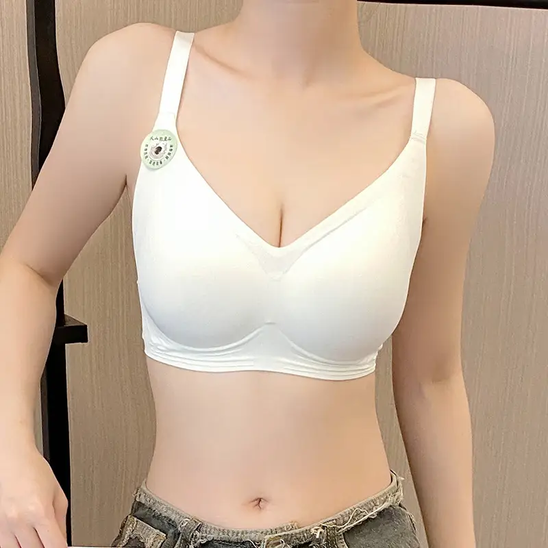 Plus size seamless jelly strip underwear women's integrated fixed cup bra push up thin big chest small volcanic stone bra
