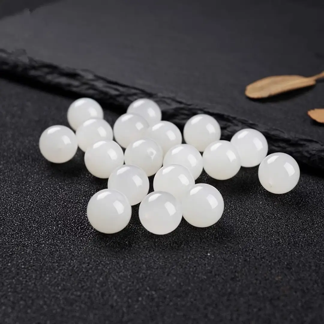 Natural Xinjiang Hetian White Jade Loose Beads Round - Image 3