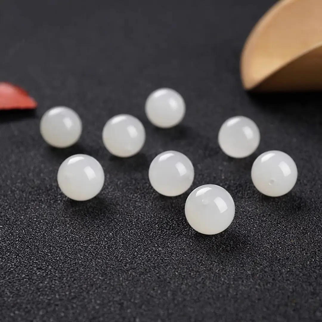 Natural Xinjiang Hetian White Jade Loose Beads Round - Image 4