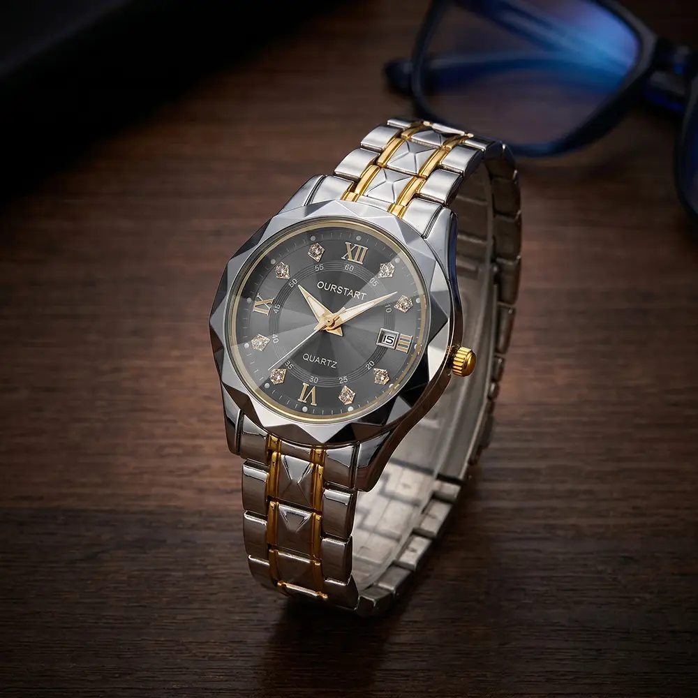 Hot-Selling In-Stock Men's Watches with a High-End Feel, Wholesale Cross-Border Luminous Waterproof Dual Calendar Steel Band Couple Quartz Watches