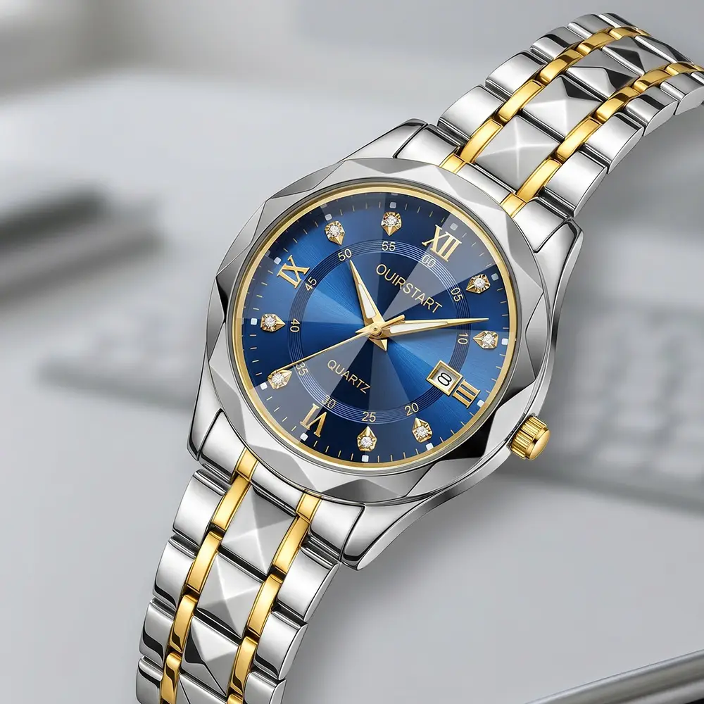 Hot-Selling In-Stock Men's Watches with a High-End Feel, Wholesale Cross-Border Luminous Waterproof Dual Calendar Steel Band Couple Quartz Watches