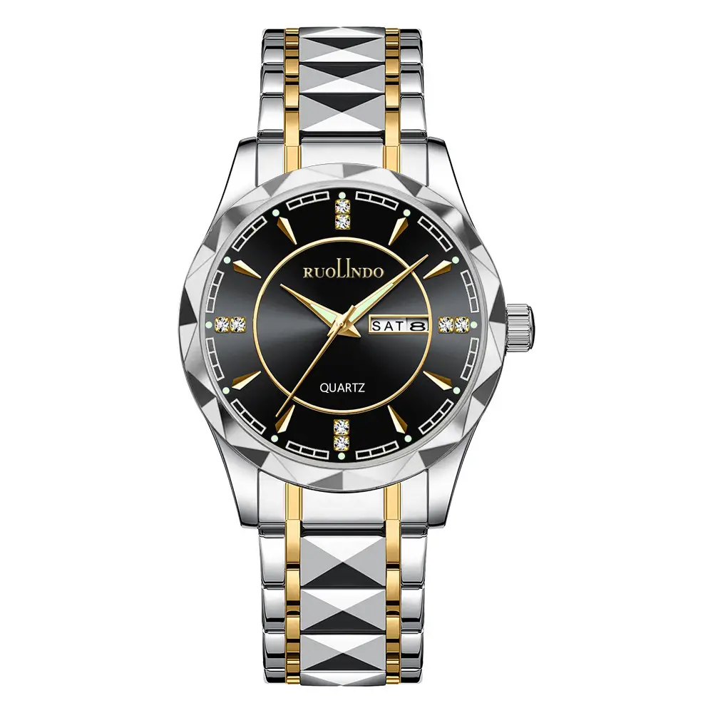 Hot-Selling In-Stock Men's Watches with a High-End Feel, Wholesale Cross-Border Luminous Waterproof Dual Calendar Steel Band Couple Quartz Watches