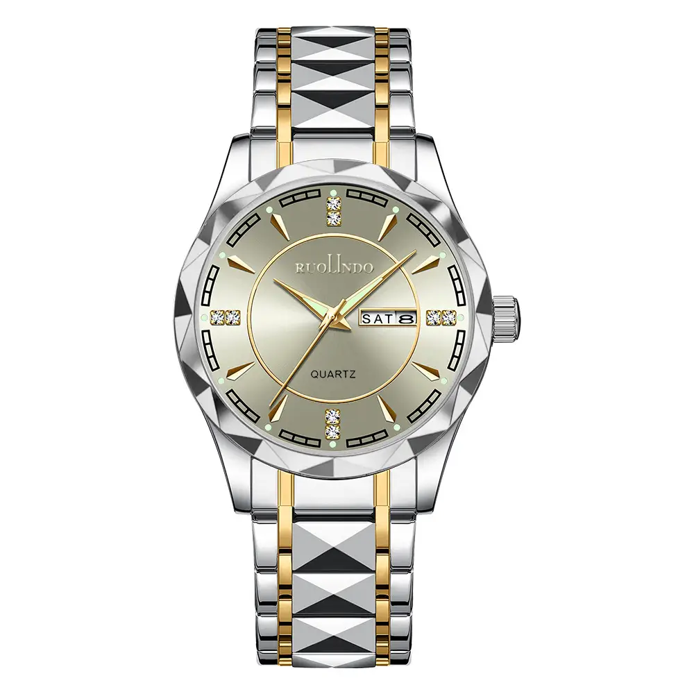 Hot-Selling In-Stock Men's Watches with a High-End Feel, Wholesale Cross-Border Luminous Waterproof Dual Calendar Steel Band Couple Quartz Watches