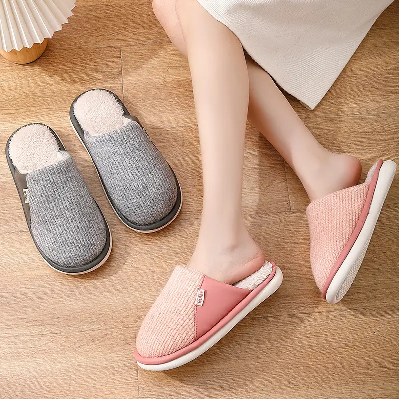Women Pink Cotton Slippers Winter Warm Non-Slip - Image 3