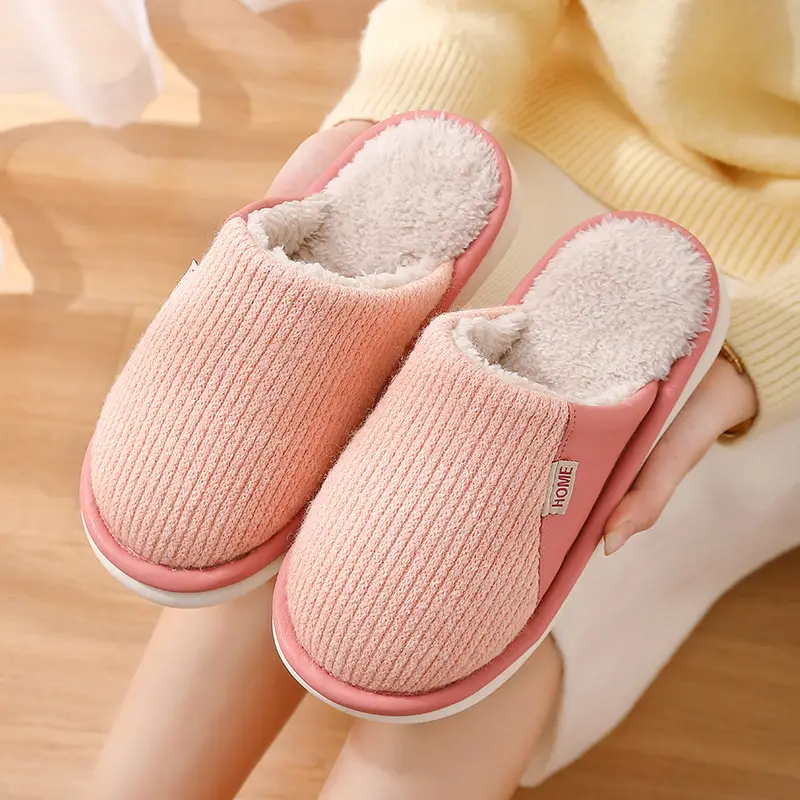Women Pink Cotton Slippers Winter Warm Non-Slip - Image 4