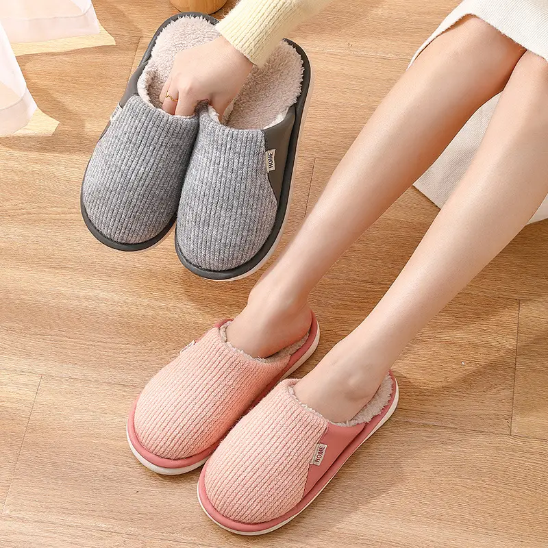 Women Pink Cotton Slippers Winter Warm Non-Slip - Image 5