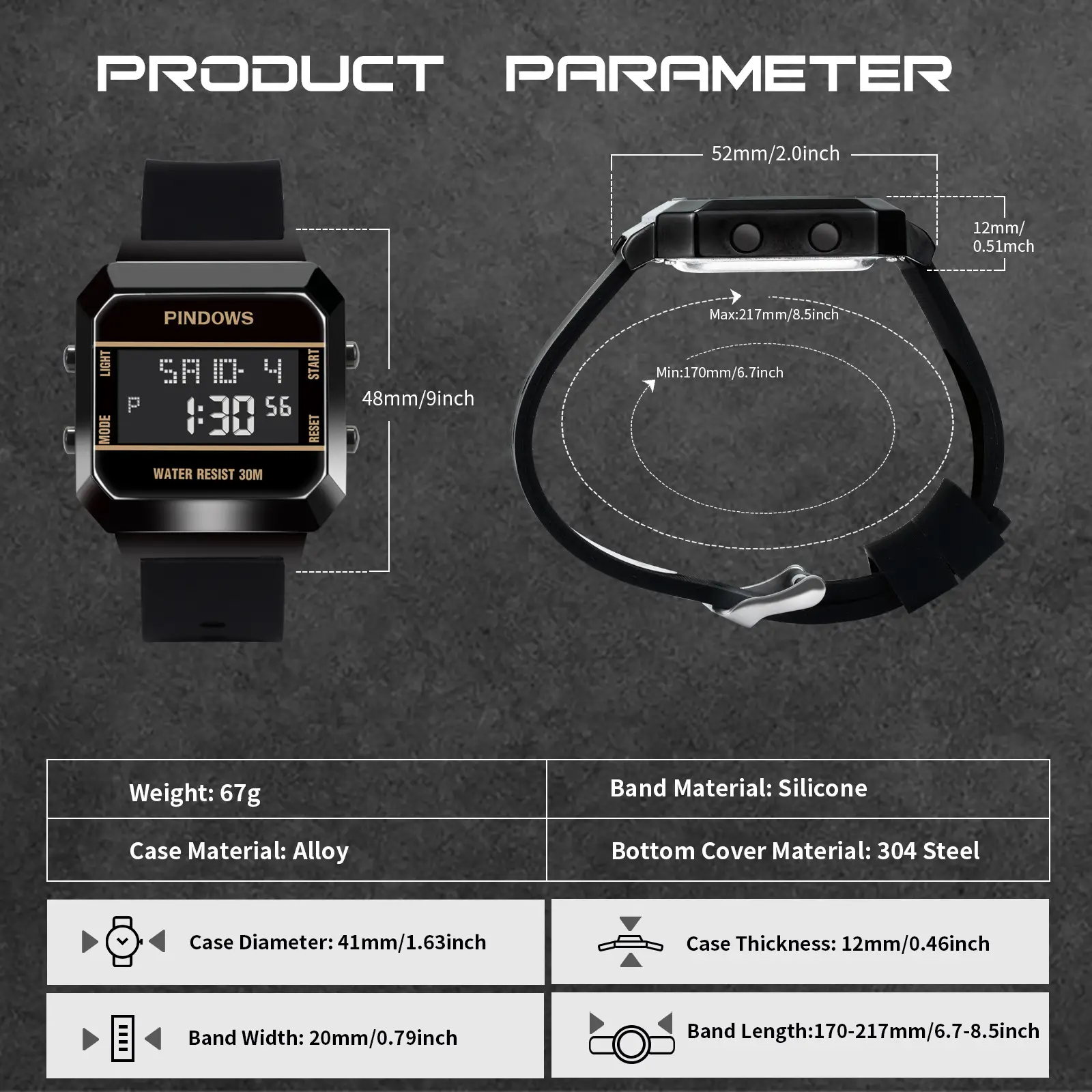 Men's Retro Luminous Sports Watch Black Orange 30m Water Resistant — feature 3