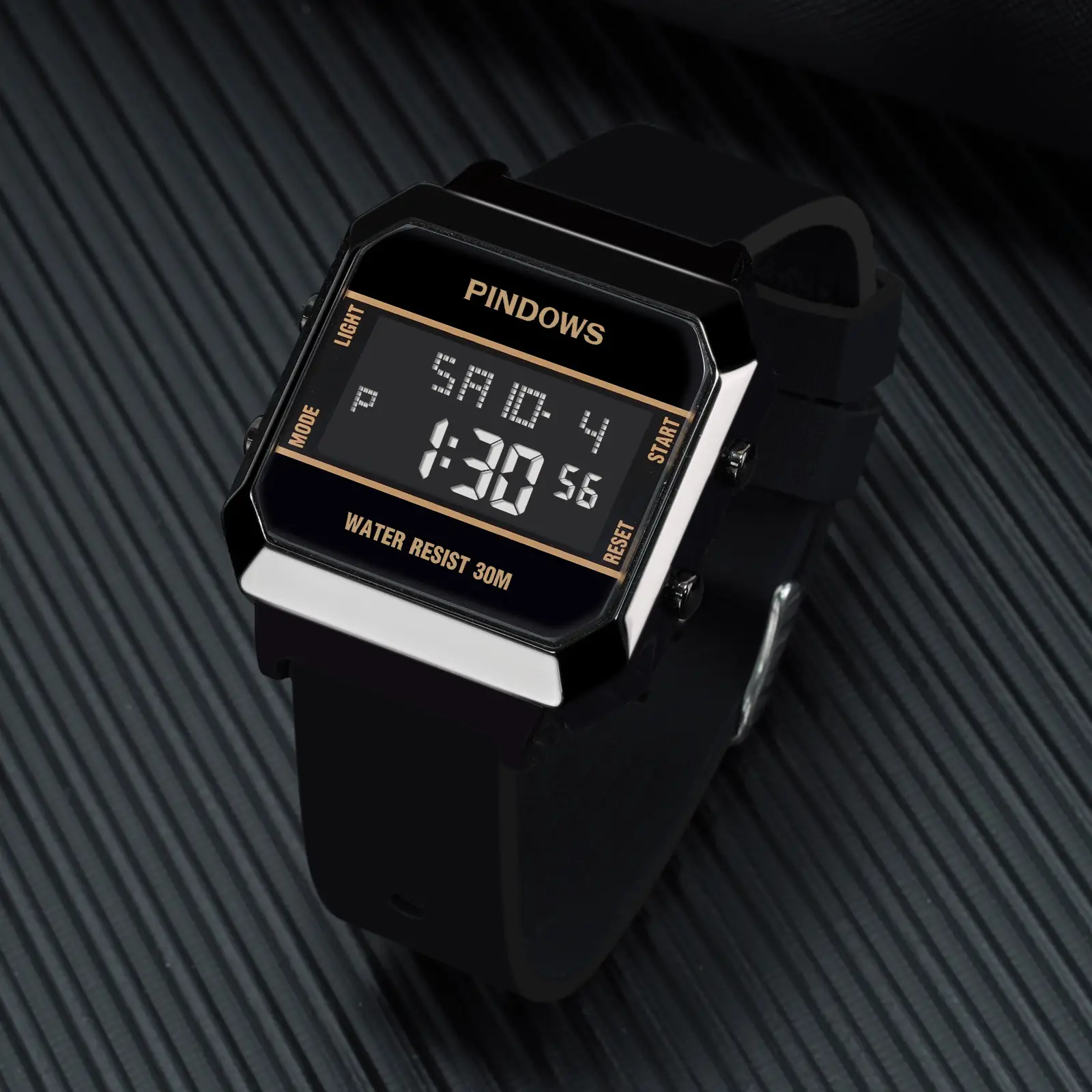 Men's Retro Luminous Sports Watch Black Orange 30m Water Resistant — feature 7
