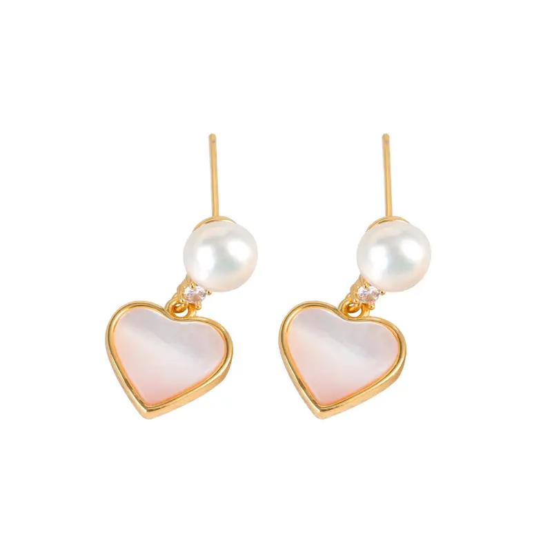 Pearl Heart Earrings for Women Fritillaria Peach Gold - Image 5
