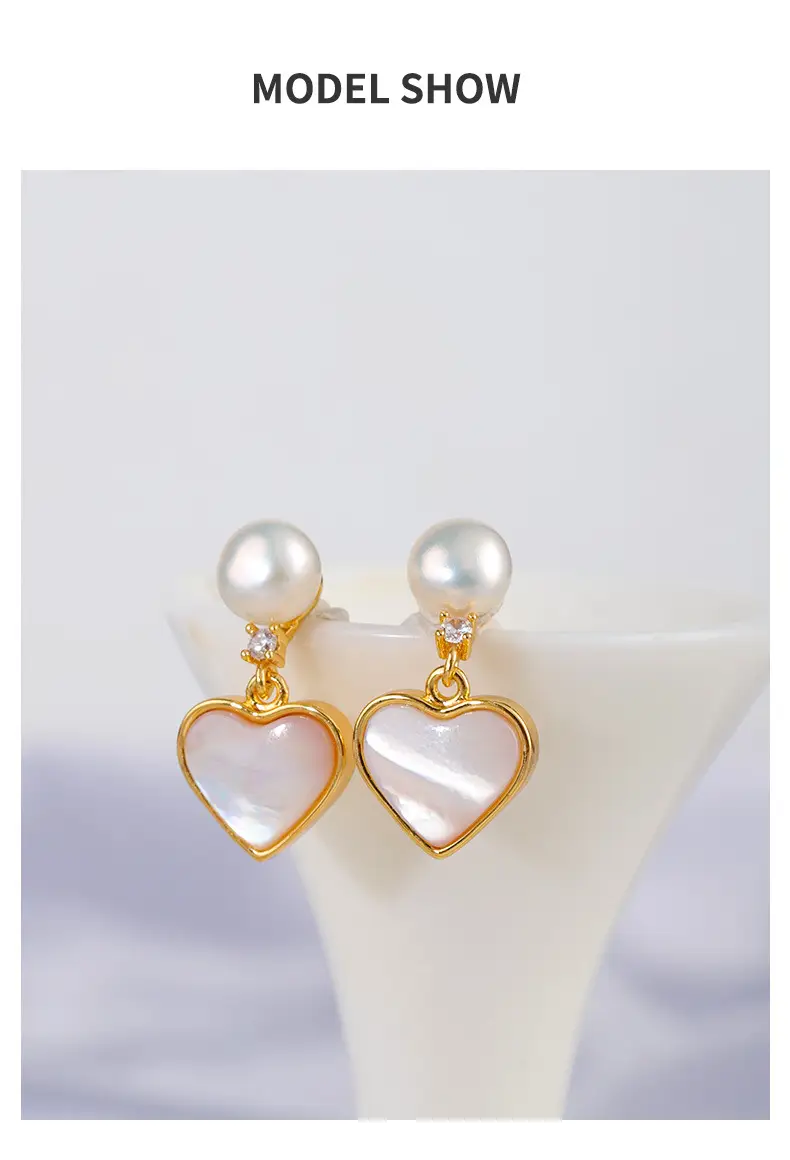 Pearl Heart Earrings for Women Fritillaria Peach Gold — feature 4