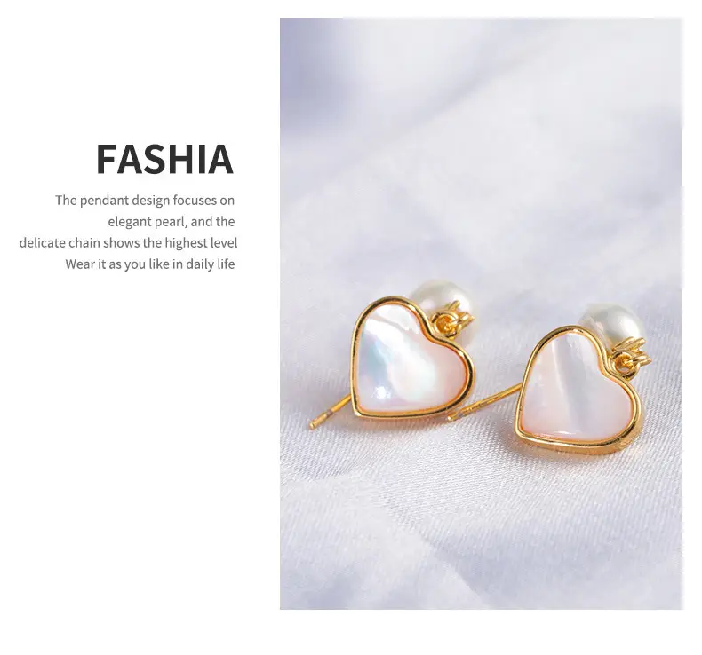 Pearl Heart Earrings for Women Fritillaria Peach Gold — feature 6
