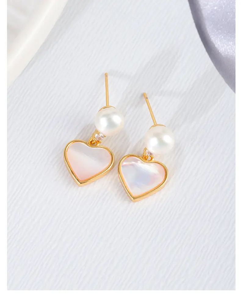 Pearl Heart Earrings for Women Fritillaria Peach Gold — feature 7
