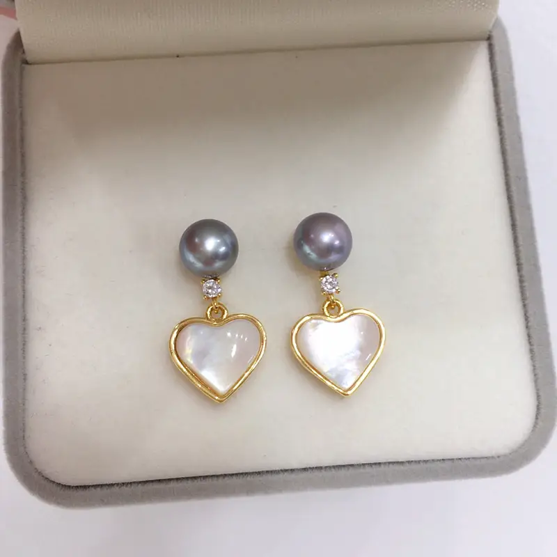 Heart Shaped Pearl Earrings for Women 18K Gold