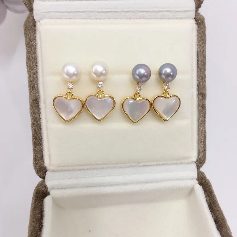 Heart Shaped Pearl Earrings for Women 18K Gold