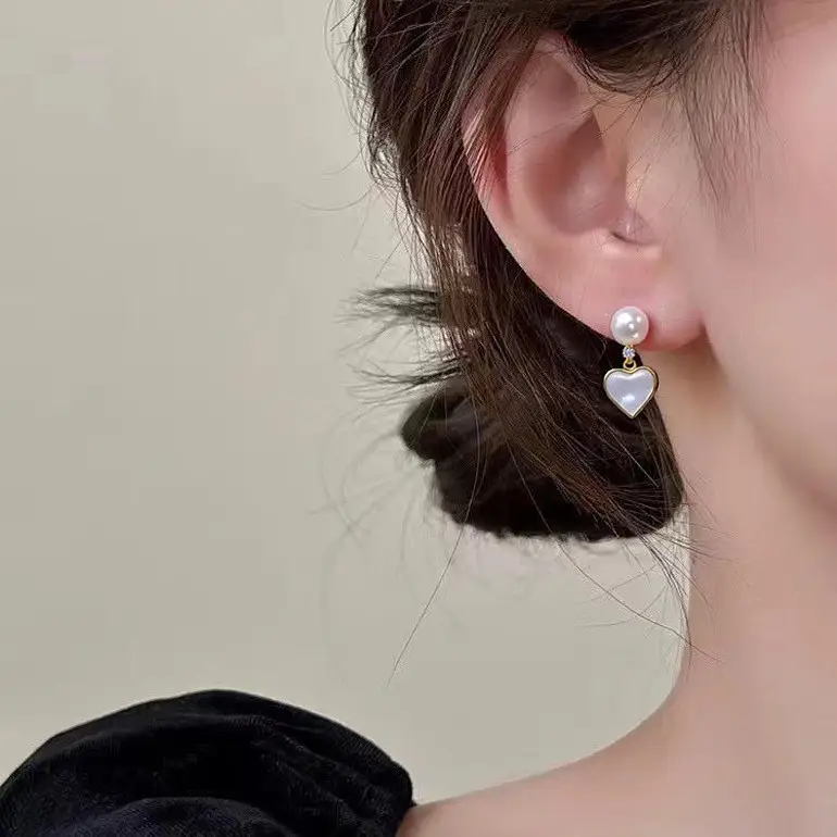Heart Shaped Pearl Earrings for Women 18K Gold