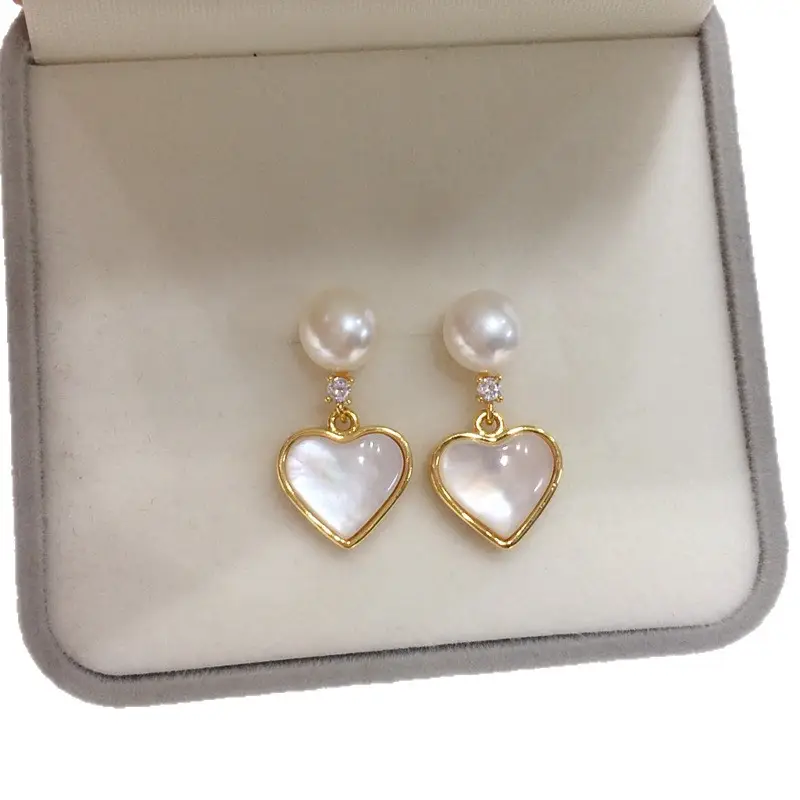 Heart Shaped Pearl Earrings for Women 18K Gold