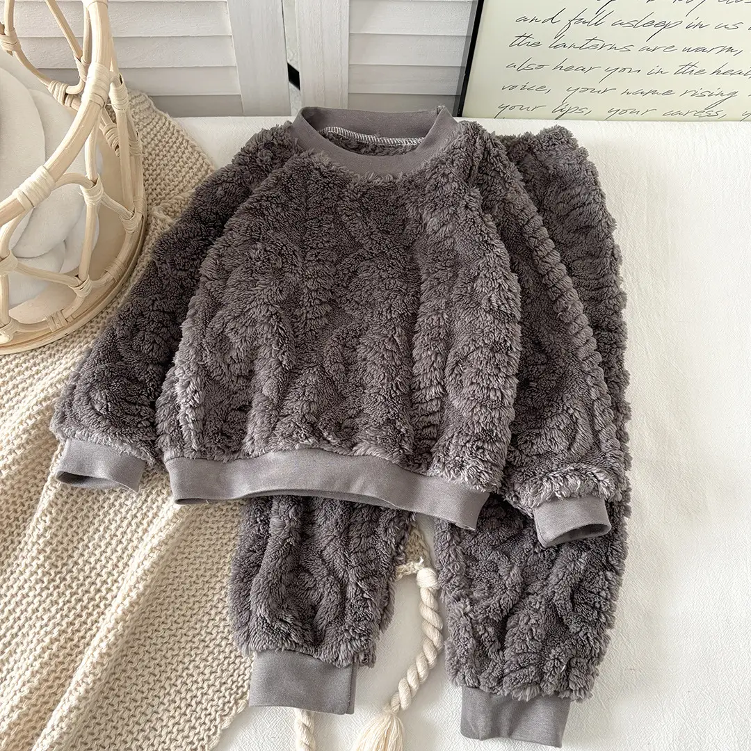Children's Autumn and Winter Flannel Pajamas Set Korean Style Boys' Velvet Thickeneded Home Clothes Girls' Thermal Intimates Set