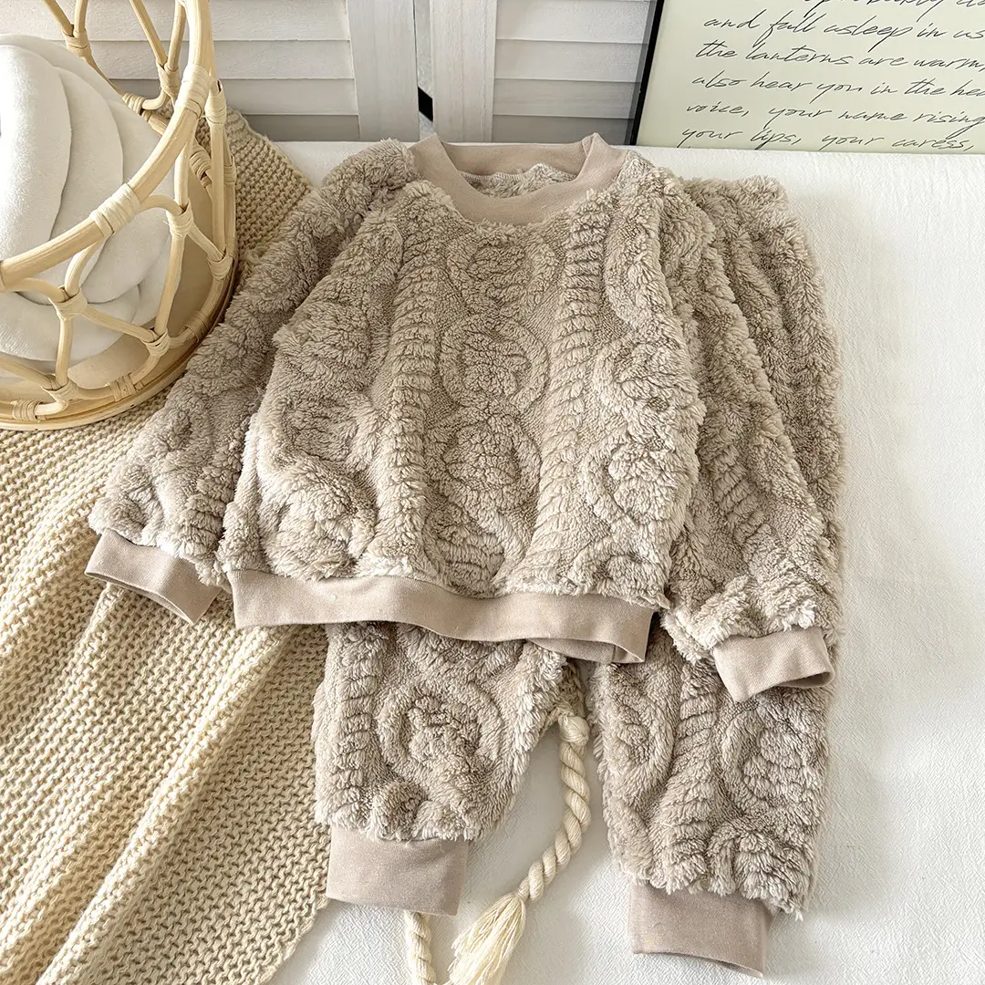 Children's Autumn and Winter Flannel Pajamas Set Korean Style Boys' Velvet Thickeneded Home Clothes Girls' Thermal Intimates Set