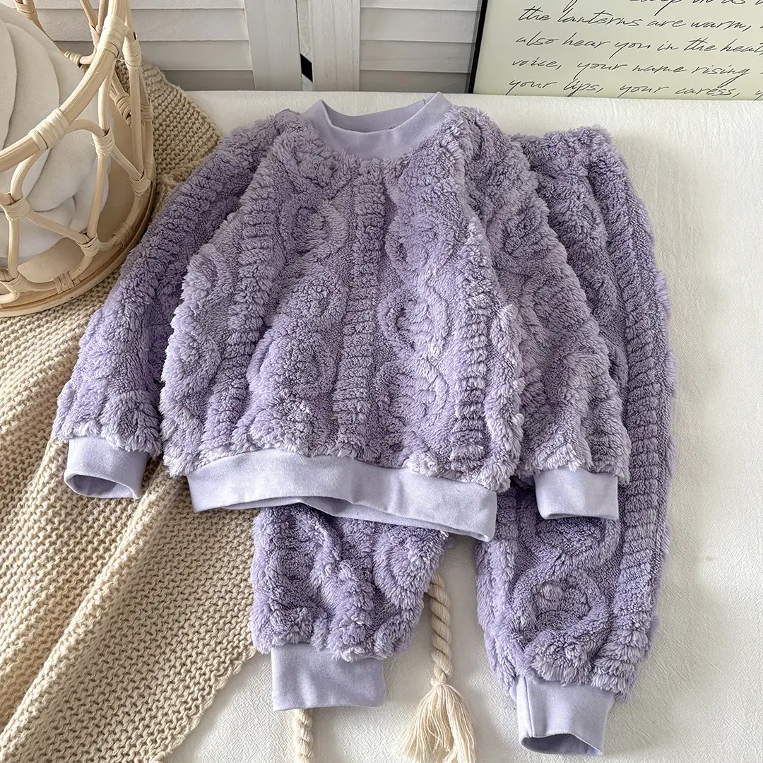 Children's Autumn and Winter Flannel Pajamas Set Korean Style Boys' Velvet Thickeneded Home Clothes Girls' Thermal Intimates Set