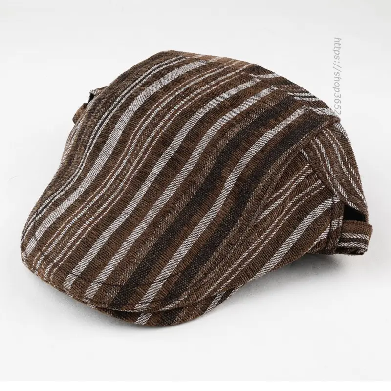 Men Women Striped Peaked Cap Brown Street Casual