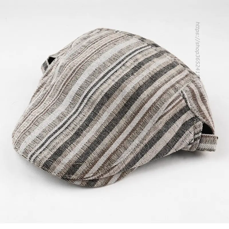 Men Women Striped Peaked Cap Brown Street Casual