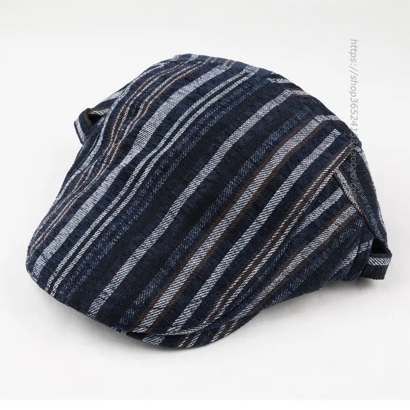 Men Women Striped Peaked Cap Brown Street Casual