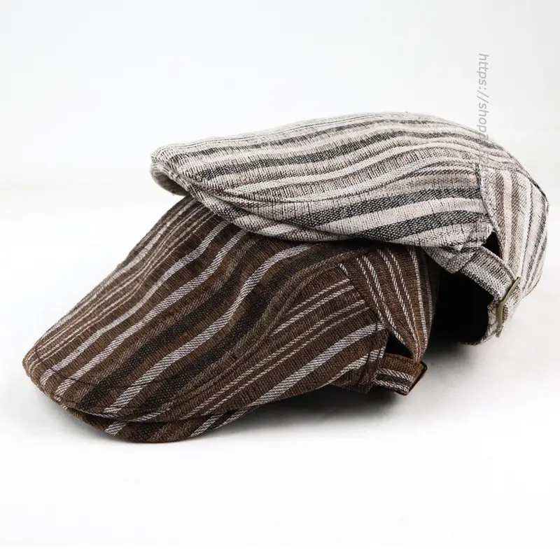 Men Women Striped Peaked Cap Brown Street Casual