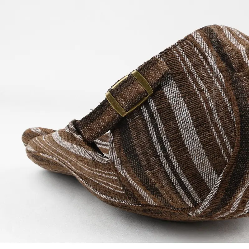 Men Women Striped Peaked Cap Brown Street Casual