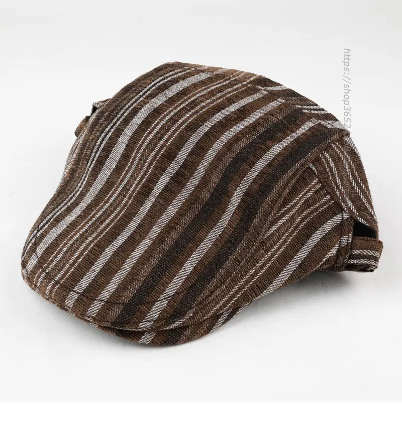 Men Women Striped Peaked Cap Brown Street Casual — feature 1
