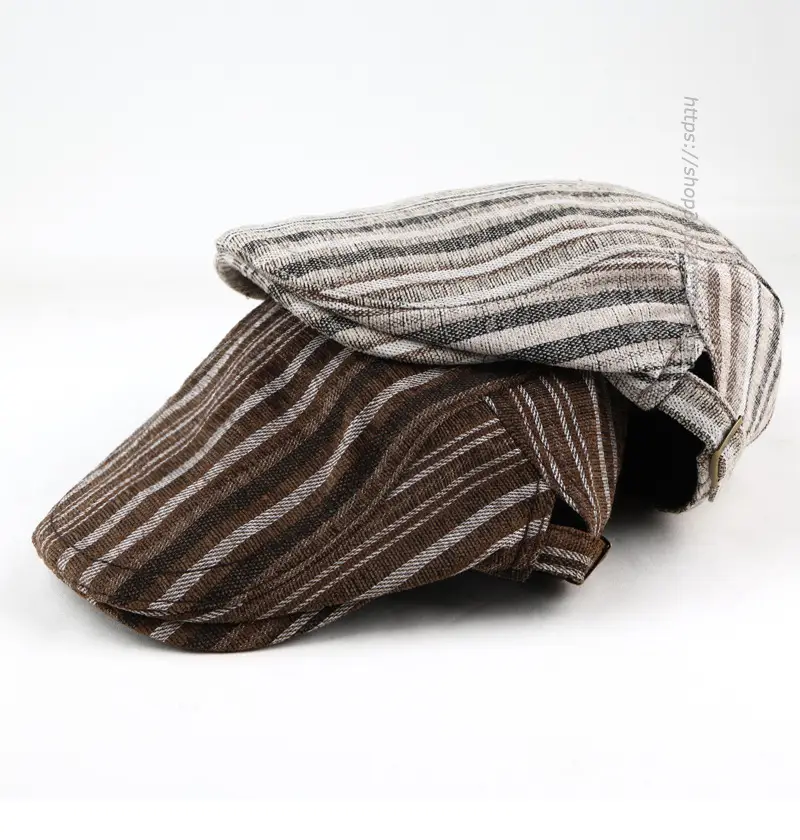 Men Women Striped Peaked Cap Brown Street Casual — feature 11