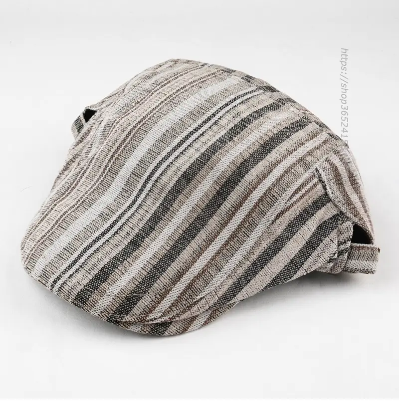 Men Women Striped Peaked Cap Brown Street Casual — feature 3