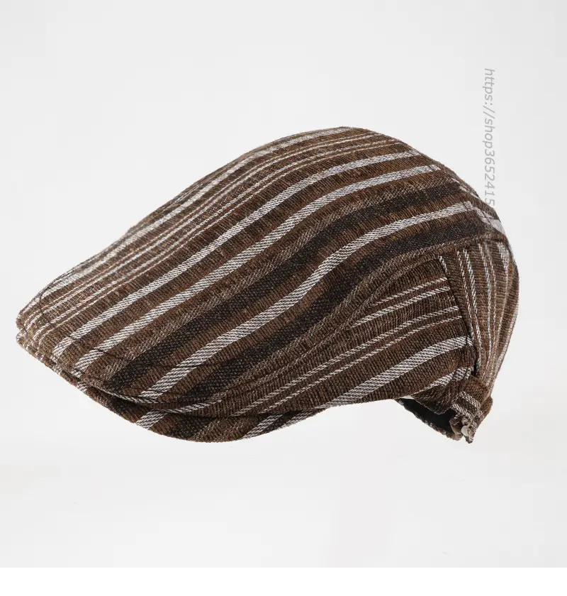 Men Women Striped Peaked Cap Brown Street Casual — feature 6