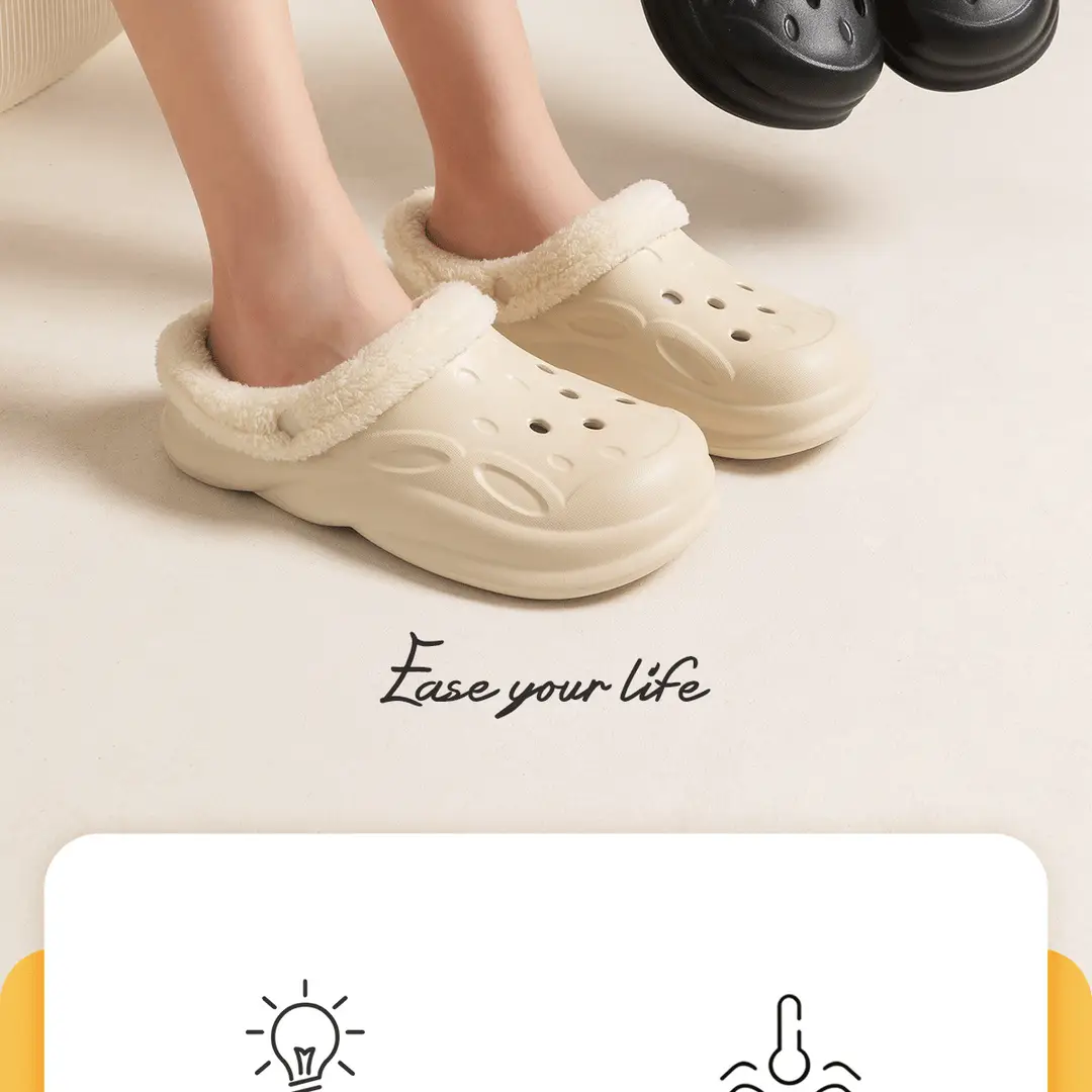 Couple's Clogs with Fleece Lining, Men's 2026 New Model, Winter Indoor Non-Slip Warm Thick-Soled Cotton Slippers, Women's Outdoor Wear — feature 28