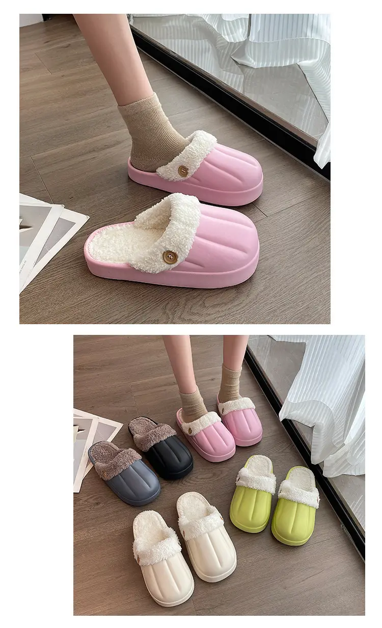 New couple's waterproof cotton slippers washed cotton slippers women's thickened non-slip confinement shoes men's autumn and winter cotton slippers fashion — feature 9