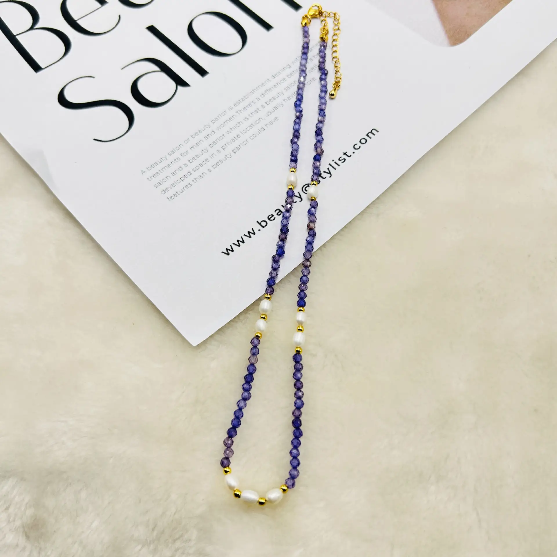 Japanese & Korean Jewelry Natural Crystal Stained Glass Beaded Necklace Women's Fashion — feature 7