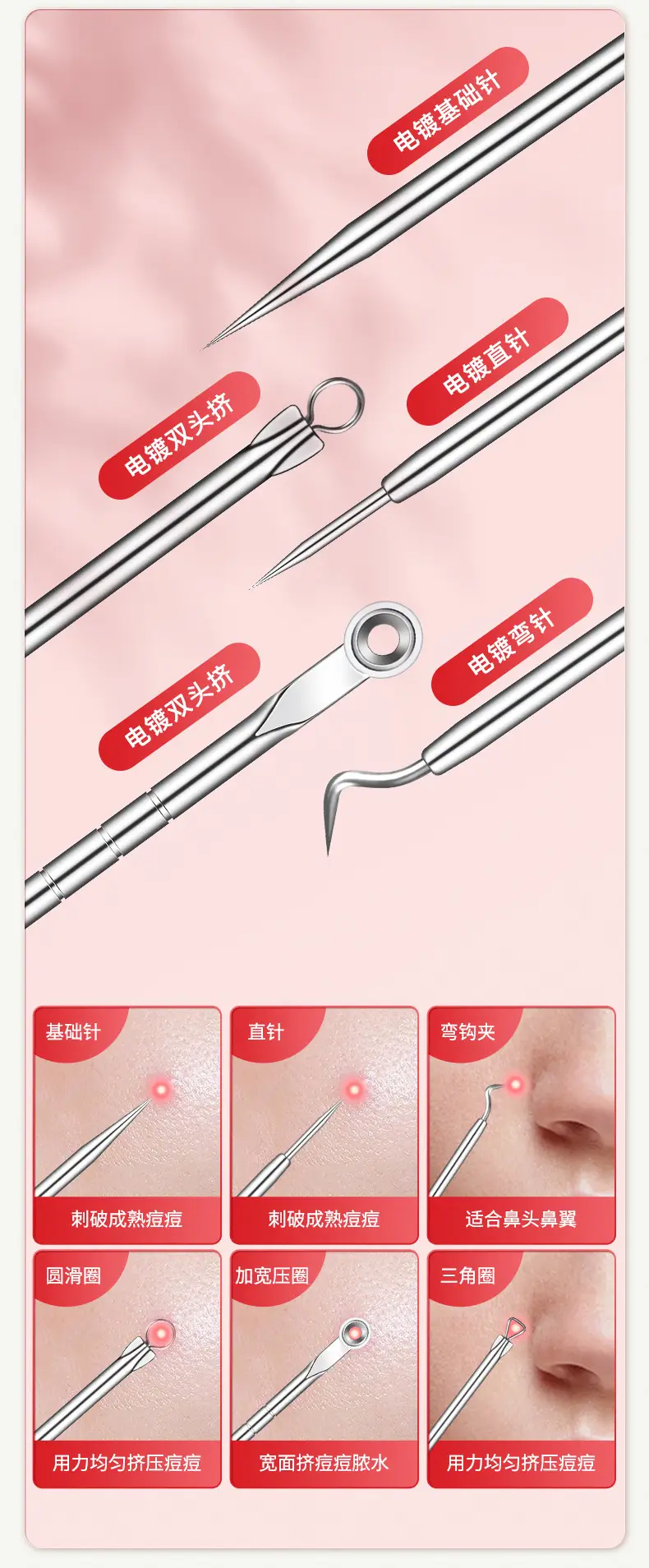 8-piece stainless steel acne care set — feature 5