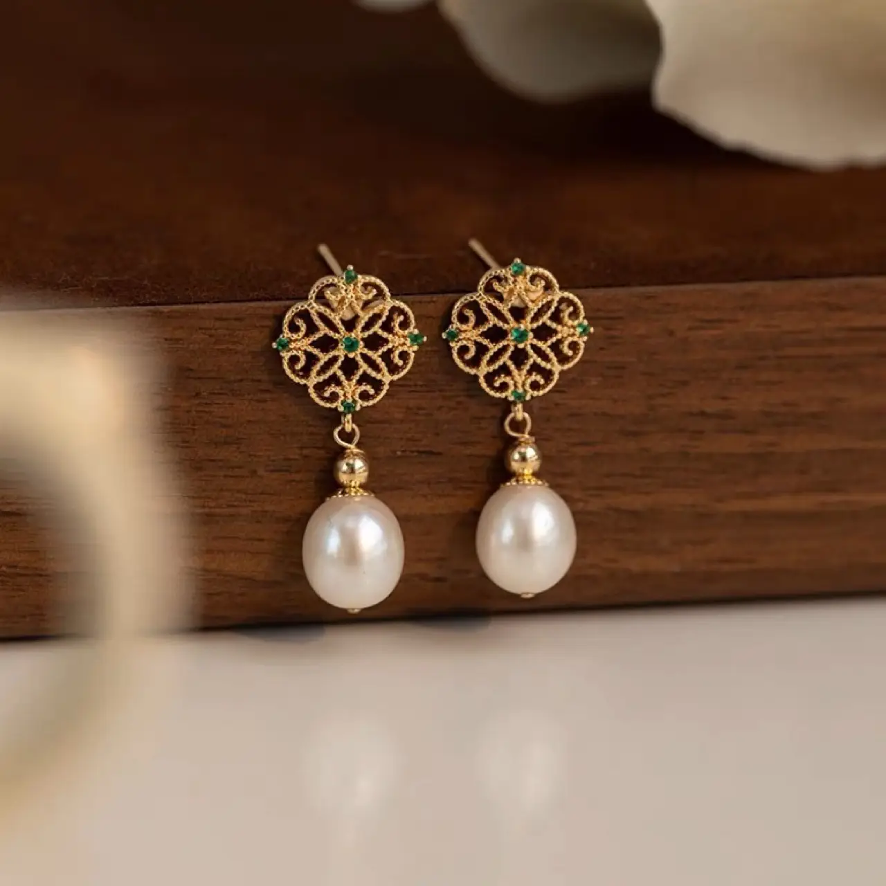 Vintage Pearl 925 Silver Pin Earrings with Rice Earrings - Image 3