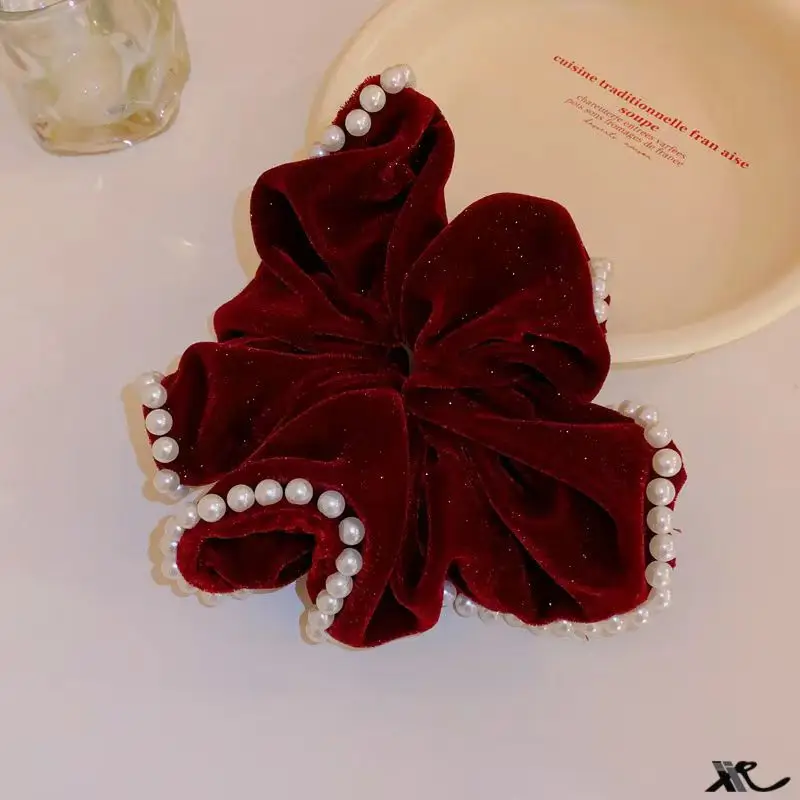 Black Velvet Pearl Hair Ring for Women