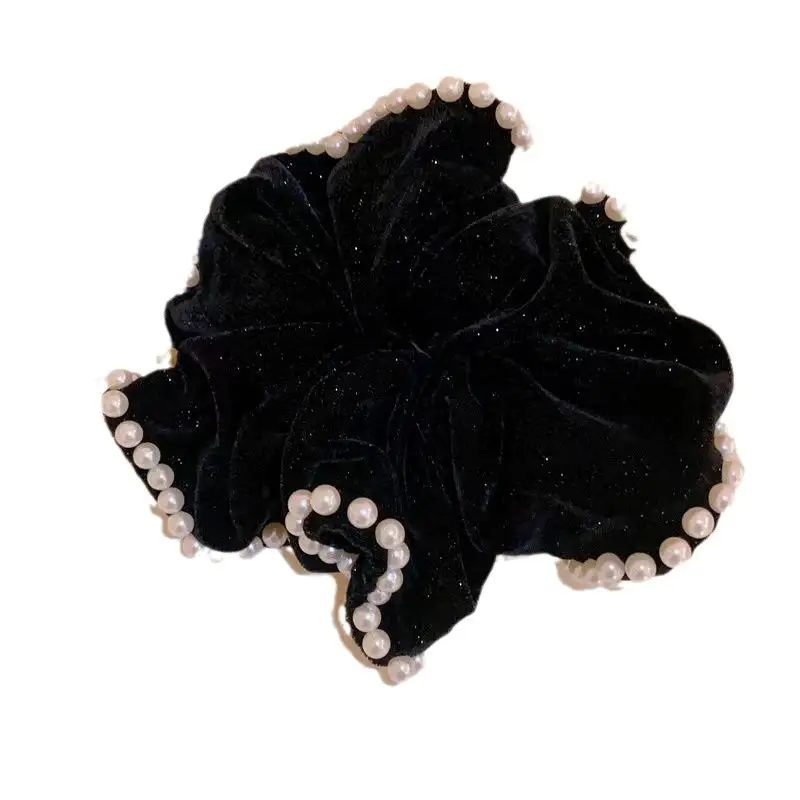 Black Velvet Pearl Hair Ring for Women