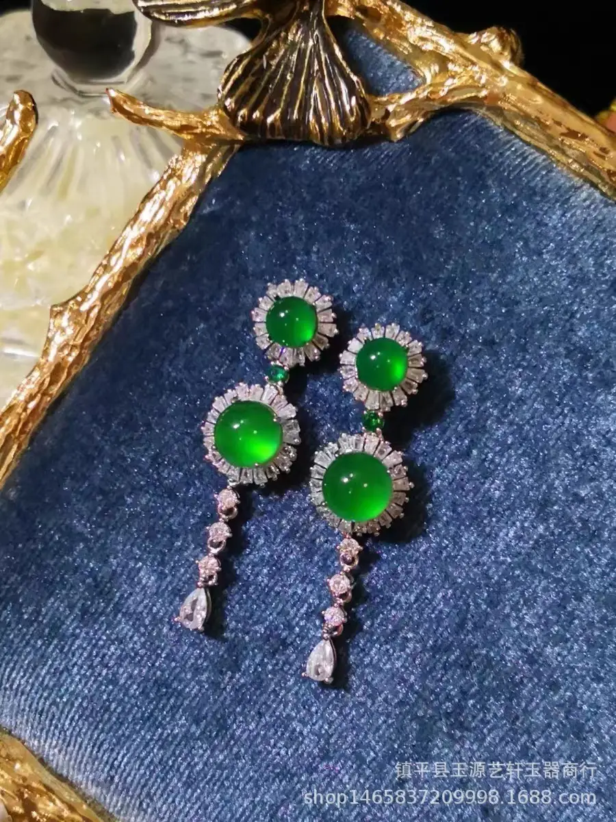 High Ice Inlaid Green Chalcedony Earrings Set - Image 9